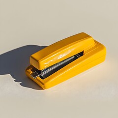 Poster - Centered Minimalist Shot of a Yellow Stapler Remover on a Light Colored Background Surface Highlighting the Simple and Functional Design of This Essential Office Tool