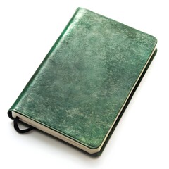 Poster - Minimalist still life photograph of a green notebook centered and isolated on a plain white background