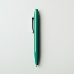 Poster - Closeup of a green pen lying flat at the center of a light colored surface creating a simple and minimalist setup  This image could be used to represent office supplies writing tools product design