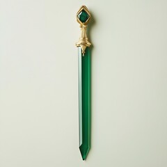 Poster - Green Letter Opener Centered on Plain Background Depicting Office Efficiency and Minimalist Design  Functional Stationery Tool Showcasing Symmetry Form and Professional Workspace Organization