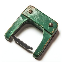 Poster - Closeup of a green hole punch placed at the center isolated on a clean white background