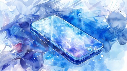 Poster - watercolor illustration of modern smartphone with sleek design and vibrant display, showcasing innov