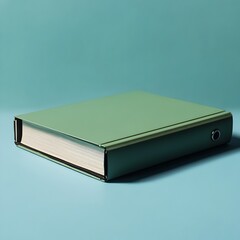 Poster - Green office binder or folder lying flat at the center of a plain minimalist surface  The simple clean composition highlights the stationery item against a solid background