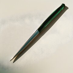 Poster - A sleek minimalist green letter opener lying flat and centered on a light colored clean surface  This simple elegant office accessory conveys a sense of organization