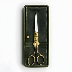 Poster - Meticulously Framed Green Scissors Case Placed at the Center of a Crisp White Background Showcasing its Simplistic Design and Practical Purpose
