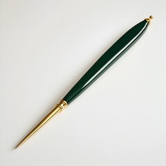 Poster - Close up photograph of a sleek green letter opener laying flat and centered on a plain light colored surface  The simple geometric shape and natural hue creates a minimalist elegant composition