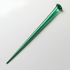 Poster - Overhead view of a simple elegant green metal letter opener lying flat at the center of a light colored minimalist surface  This clean sharp office accessory is highlighted in a geometric