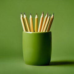 Poster - A green pencil cup placed at the center of a plain surface showcasing a minimalist and clean design for office and business needs
