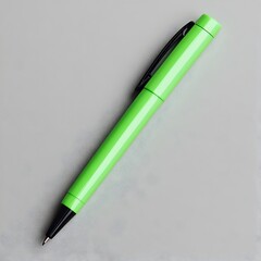 Poster - Closeup of a green pen lying flat at the center of a plain minimalist surface with a clean simple and graphic composition
