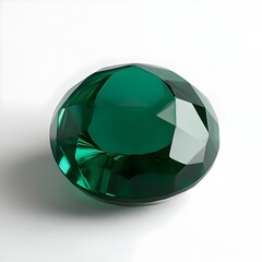 Poster - A simple modern photograph showcasing a green geometric paperweight centered on a clean white surface creating a minimalist elegant and refined visual composition