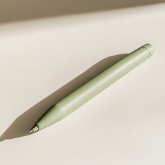 Poster - Minimalist green pen holder lying flat at the center of a light colored surface capturing a simple and organized workspace design