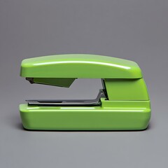 Poster - Minimalist image of a green stapler placed at the center of a plain isolated surface  The stapler is the main focus highlighting its functional and essential nature in a simple