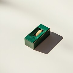 Poster - Overhead view of a green pencil sharpener lying flat and centered on a light minimalist surface  The simple utilitarian office tool is photographed in a clean organized and functional style