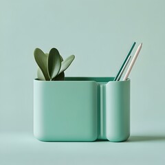 Poster - Minimalist and Functional Green Desk Organizer Displayed on a Plain Background Showcasing a Streamlined and Organized Workspace Solution