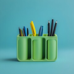 Poster - Sleek Green Desk Organizer Accessory for Minimalist Workspace Setup   Efficient and Functional Storage Solution for Office Supplies Stationery and Work Tools