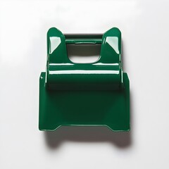 Poster - Closeup Shot of a Green Binder Clip Lying Flat and Centered on a Light Neutral Background  Minimalist Office Supplies Concept with Geometric Shape