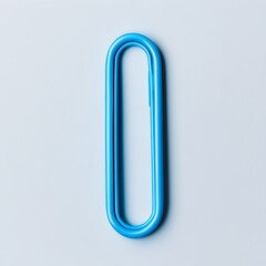 Poster - Close up image of a single blue paperclip placed at the center of a light background  The simple minimalist design highlights the shape and color of the office supply item