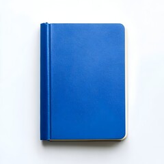 Poster - Elegant blue notebook placed at the center of a pristine white background creating a minimalist and serene workspace design perfect for stationery office education and branding purposes