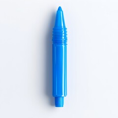 Poster - Closeup of a blue highlighter marker placed at the center of a white background  Minimal and clean composition showcasing the office and school supply for graphic design branding