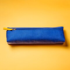 Poster - Closeup Shot of a Sleek and Minimalist Blue Pencil Case Placed at the Center of a Plain Background Showcasing Its Simple Yet Elegant Design and Functionality