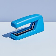 Poster - Minimalist image of a blue stapler remover placed at the center of a light colored surface creating a simple and elegant product shot in a studio setting