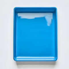 Poster - Minimalist blue desk tray centrally placed and isolated on a clean white background showcasing a simple organized and elegant office or workspace design element