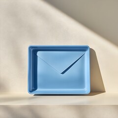 Poster - Minimalist Blue Letter Tray Placed on Light Background Ideal for Organizing Documents Paperwork and Stationery in an Office or Workplace Setting