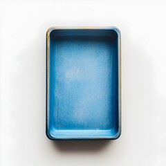 Poster - A simple and minimalist photograph showcasing a blue letter tray placed at the center of a light surface creating a clean and organized office setting
