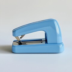 Poster - Isolated image of a blue stapler standing upright and centered on a plain white surface showcasing the simple yet essential office equipment in a minimalist clean and organized composition