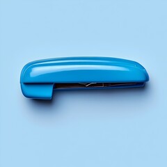Poster - A blue stapler lying flat at the center of a light background showcasing a minimalist and organized office supplies arrangement