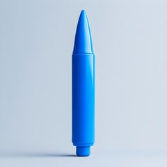 Poster - Upright blue highlighter standing at the center of a light colored background perfect for office stationery writing or creative concept imagery  The highlighter is the central focus of this simple