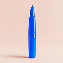 Poster - Upright blue highlighter standing at the center of a light colored background creating a simple minimalist and conceptual image for office education or creative content