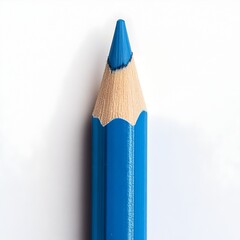 Poster - Conceptual image featuring a single blue pencil placed at the center of a plain minimalist surface  The simple elegant composition and focus on the pencil symbolize the tools of expression