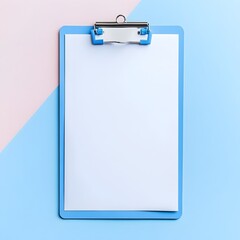 Poster - Close up Blue Clipboard Isolated on Light Background Minimalist Stationery and Office Supply Mockup for Business Administrative and Productivity Concepts