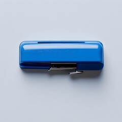 Poster - A centered blue stapler placed on a plain surface showcasing a simple elegant and functional office supply essential for business and administrative tasks