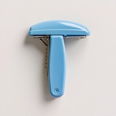 Poster - Photograph of a blue stapler remover placed at the center isolated on a light surface  Minimalist abstract and geometric design with a clean and modern aesthetic