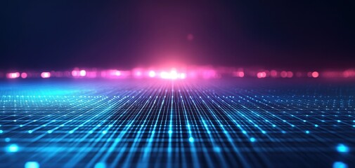 Poster - A vibrant digital landscape with glowing dots, creating a futuristic atmosphere perfect for technology or abstract themes.
