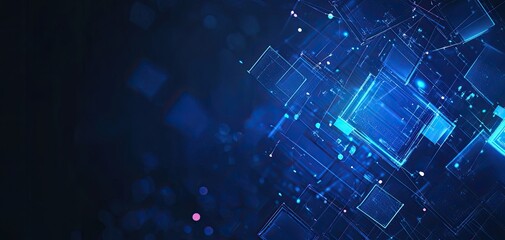 Poster - Dynamic blue abstract background with glowing square shapes and digital elements, perfect for technology and innovation themes.