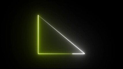 Poster - Glowing yellow neon light line loop triangle animation. Neon light triangle frame animated