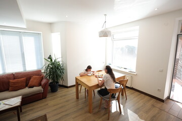 Mother and daughter eating at home