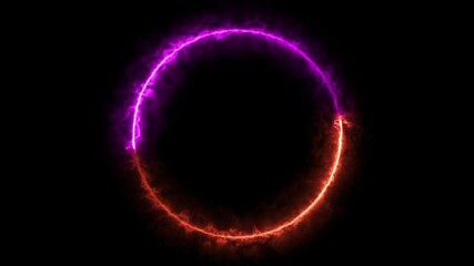 Poster - Glowing fire neon light line loop circle animation. Neon light ring frame animated