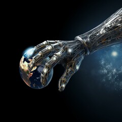 Wall Mural - Robot Hand Holding Earth: A Vision of the Future