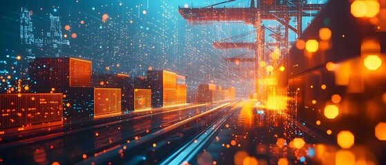 Poster - futuristic and abstract visualization of interconnected global supply chain networks influenced by e