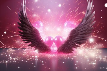 Sticker - Angel Wings and Pink Hearts: A Dreamy Abstract Artwork