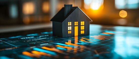 Poster - digital charts and housing icons visualizing economic policy impacts on housing markets photography 