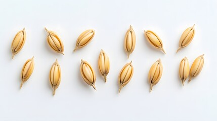 21. A collection of barley seeds isolated on a white backdrop