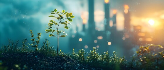 Poster - lush green foliage and warm sunlight glow in a misty atmospheric nature background this image repres