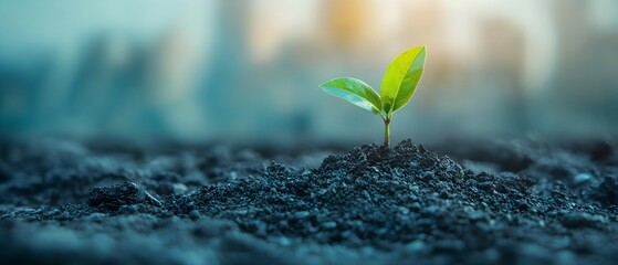 Poster - Sustainable Carbon Management Concept with Sprouting Plant in Soil   Photography Showcasing Ecology Renewable Energy and Opportunity for Progress Towards Carbon Neutrality