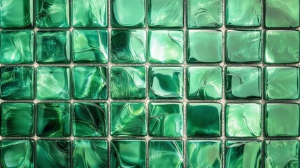 Poster - green tile texture, seamless pattern of green, glossy glass tiles with an exotic design