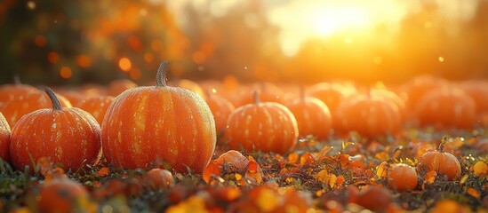 Canvas Print - Autumnal Pumpkin Patch at Sunset